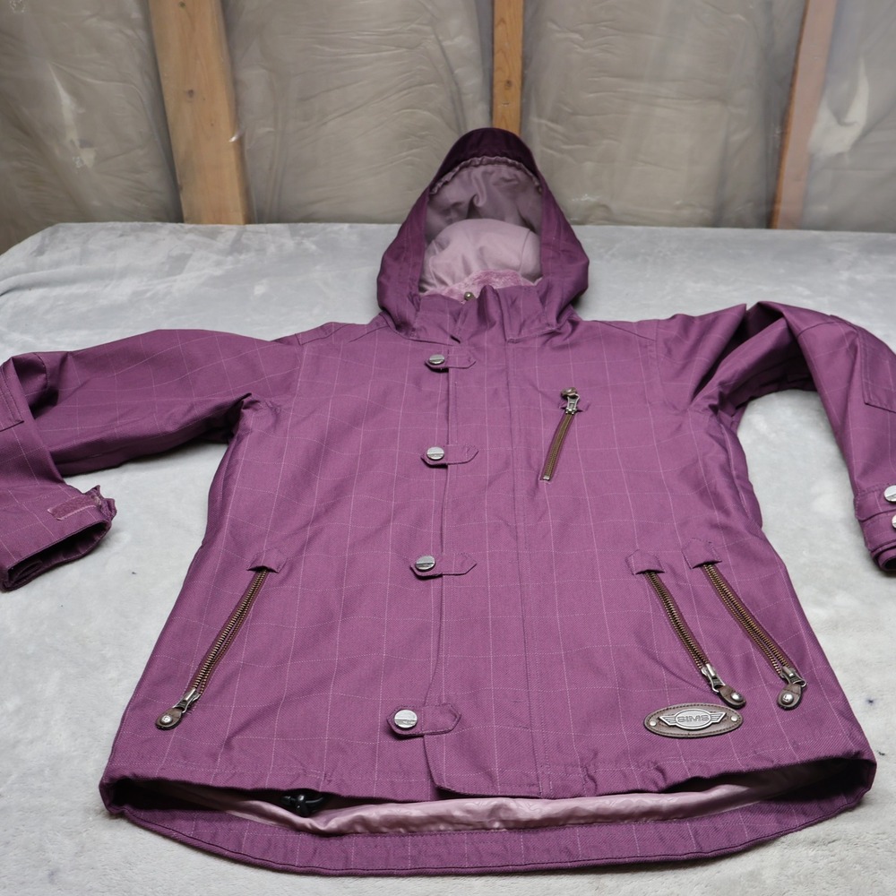 Sims Ski Jacket Womens Medium Purple Grid Print Fleece Lined Hooded Full Zip